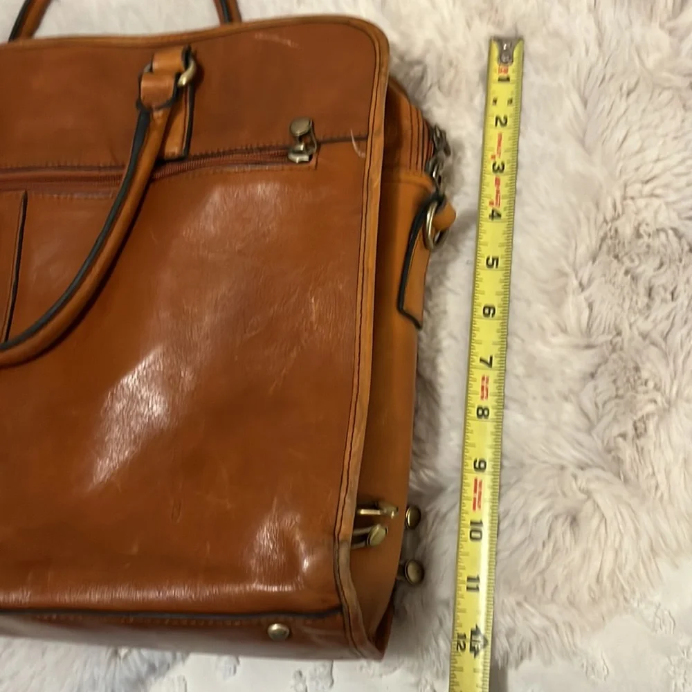 Banuce Vintage Cognac Color Leather Briefcase Laptop Travel Bag